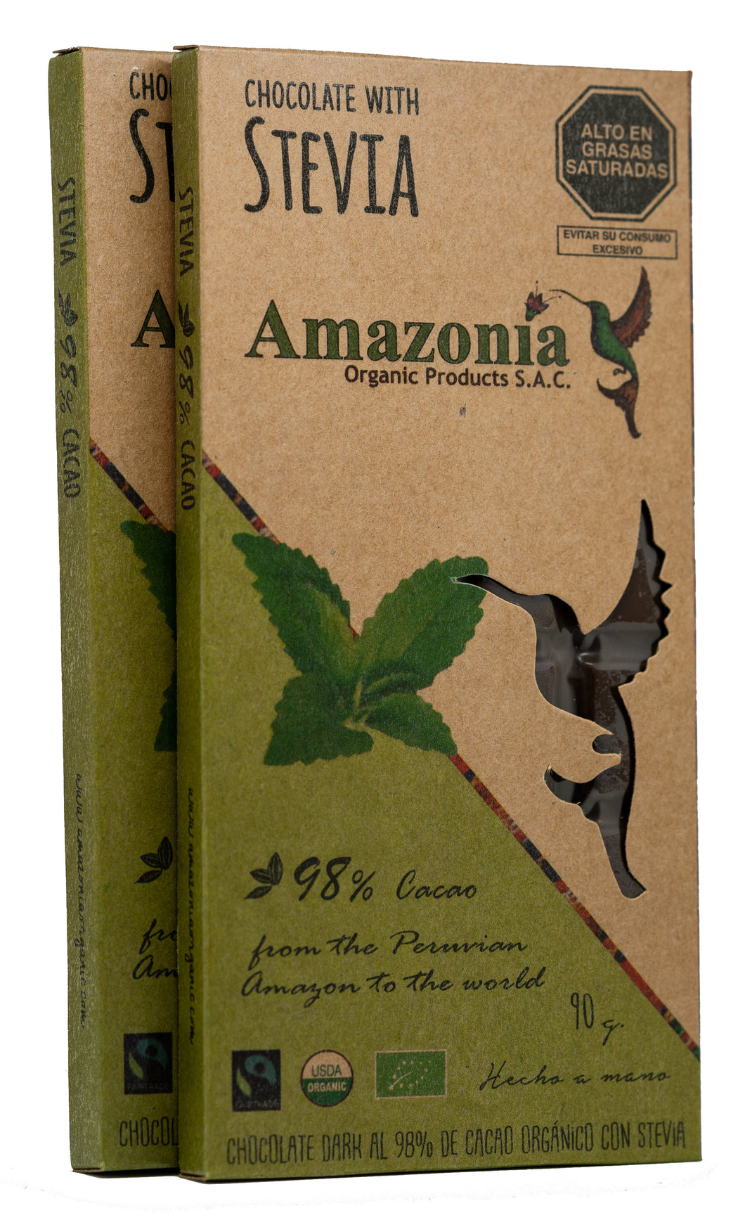 Barra de chocolate dark con stevia 98%